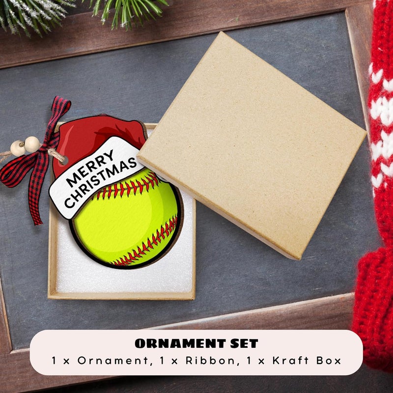 MAPDTWO Softball Ornament - Softball Gifts for Girls, Players, Lovers, Team, Coaches, Teens - Sports Ornaments for Christmas Tree - Girls Sports Gifts 2025-2 Layered Wood Christmas Ornament 2025 - Image 3
